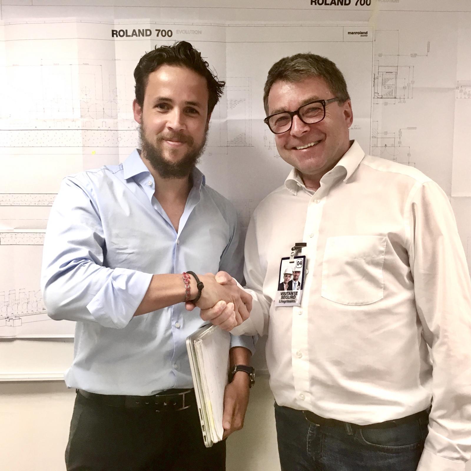 The final session of preinstallation planning at Litogrimann Mr. Amtmann and Dieter Bischoff from Manroland.